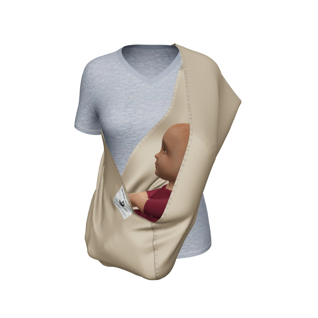 New native baby carrier sling shown in 3-d 3D khaki